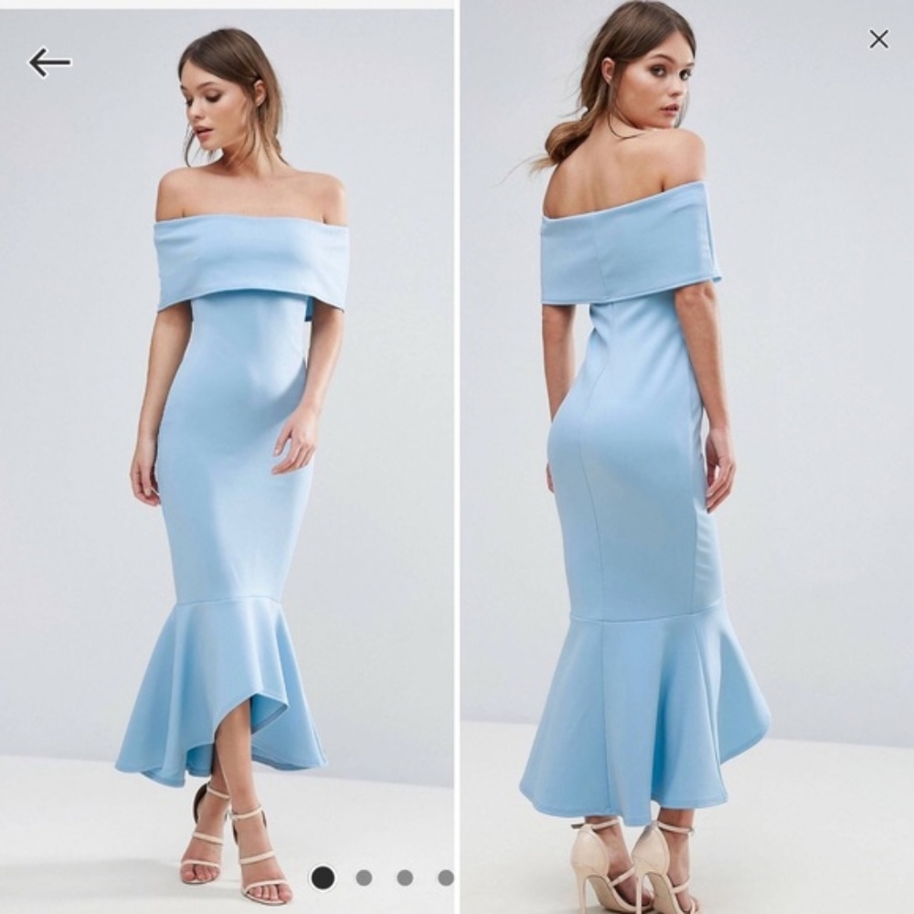 Bardot Drop Peplum Dress Ice Blue